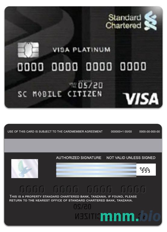 Tanzania Standard Chartered Bank visa platyna credit karta przykład w formacie PSD